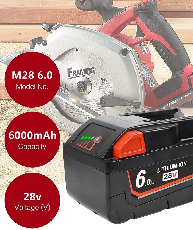 10年 工場代用 28V 高電圧 ミルウォーキー 電動工具 バッテリー 6000mAh 1年保証付き
