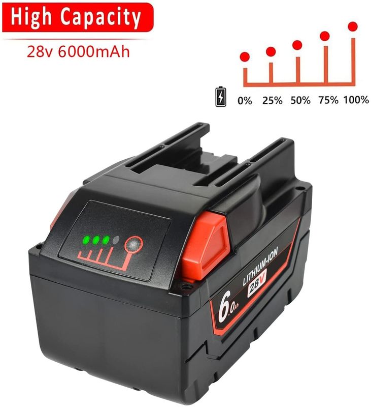 28V 6000mAh スライドパック バッテリー ミルウォーキーと互換性 無線電動ツール 互換性 ミルウォーキー