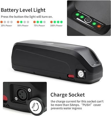 36V Ebike ハイロン ダウンチューブ リチウム バッテリー 電気自転車用 USB 充電器付き